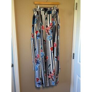 Gracia Wide Leg Palazzo Pants Floral Stripe Blue Red Beige Medium